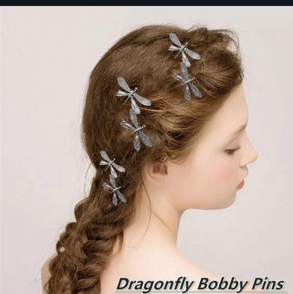HP!! NWT Set of Two Adorable Boho Silver Dragonfly Hair Clips/Bobby Pins! - Picture 4 of 13